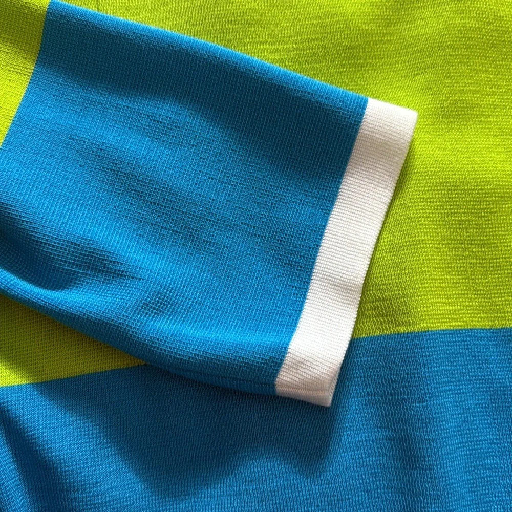 Exclusively Misook Blue and Lime Green Cardigan Sweater XL Vintage